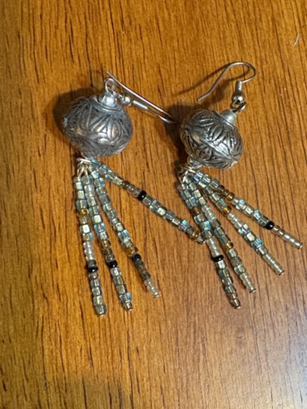 Silver-Tone Beaded Tassel Drop Earrings - Silver